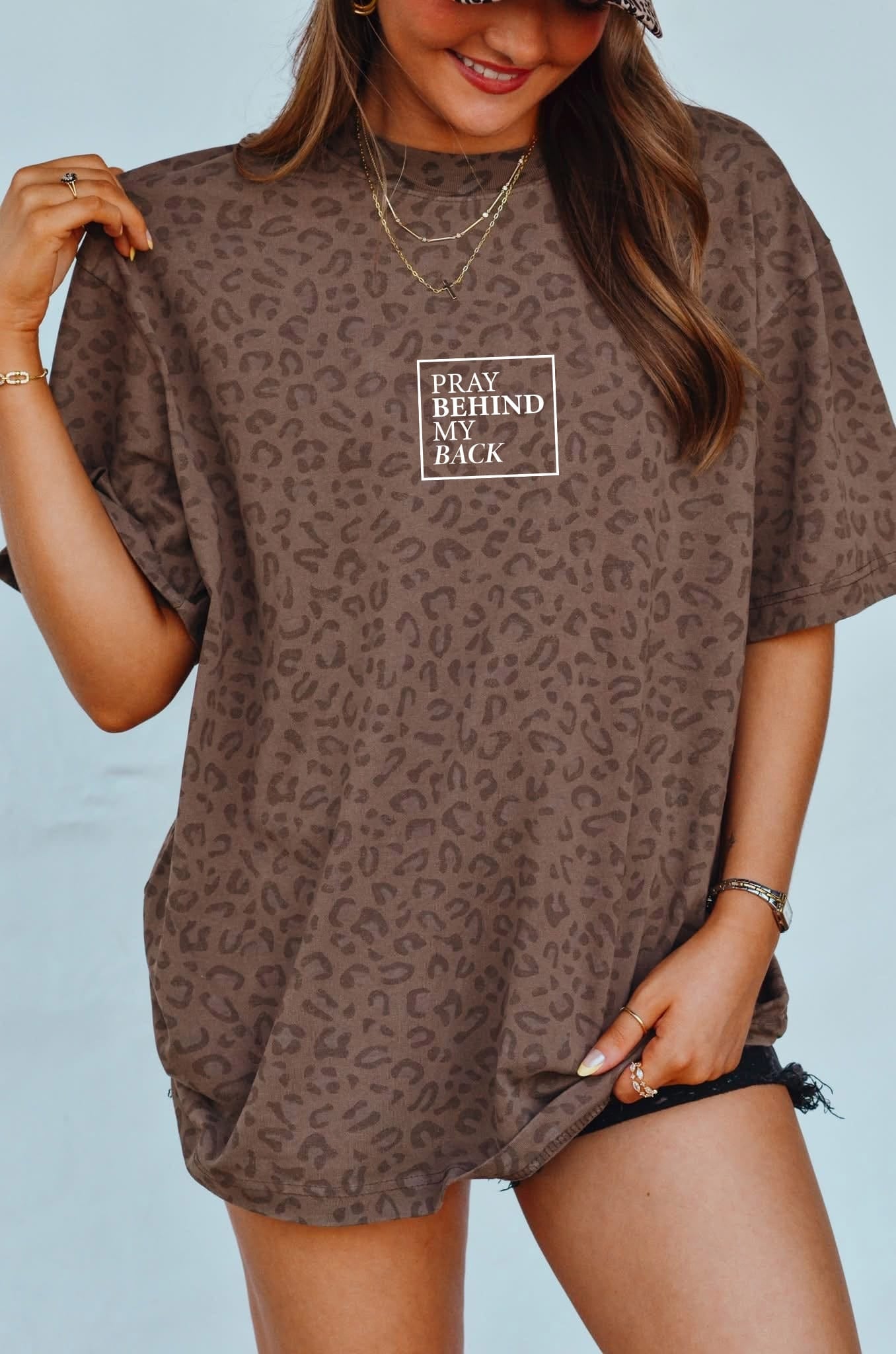 Pray Behind Back Brown Leopard Tee - Jessi Jayne Boutique