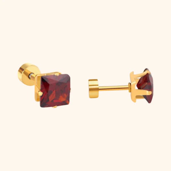 Pressie Prism Studs Gold Red - Jessi Jayne Boutique