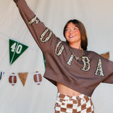 Football Leopard Mocha Crop Sweatshirt - Jessi Jayne Boutique