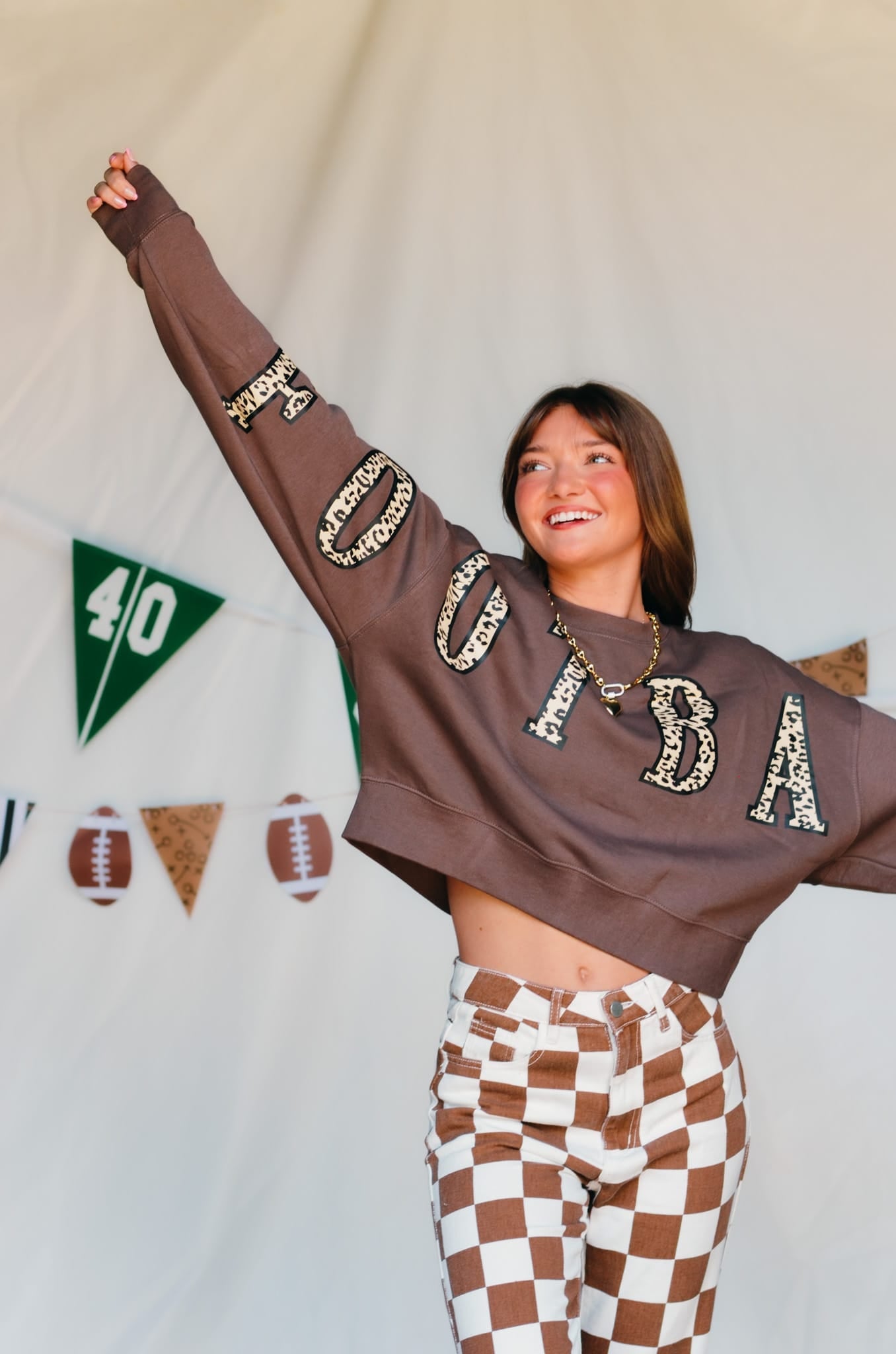 Football Leopard Mocha Crop Sweatshirt - Jessi Jayne Boutique