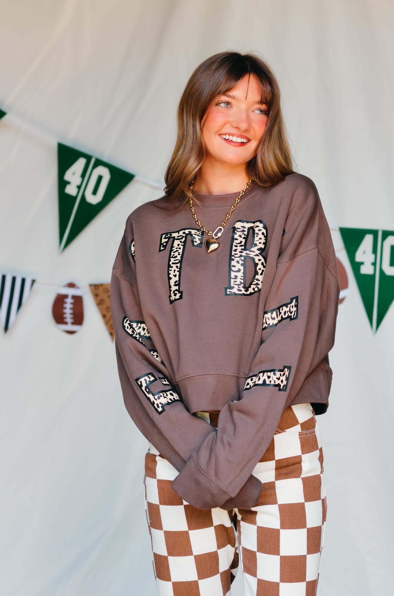 Football Leopard Mocha Crop Sweatshirt - Jessi Jayne Boutique