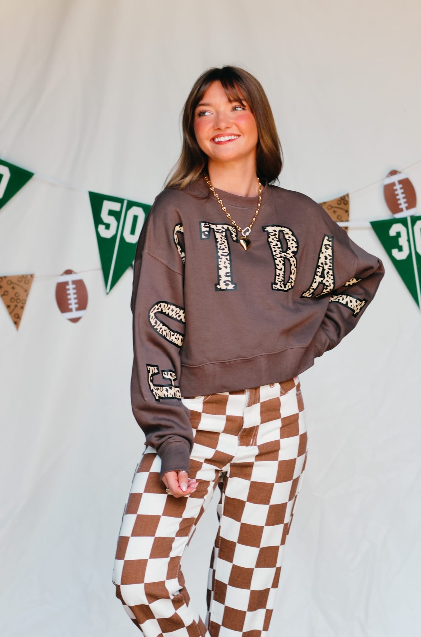 Football Leopard Mocha Crop Sweatshirt - Jessi Jayne Boutique