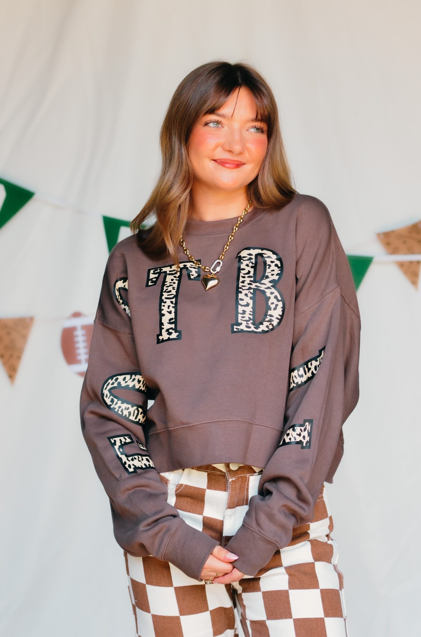 Football Leopard Mocha Crop Sweatshirt - Jessi Jayne Boutique