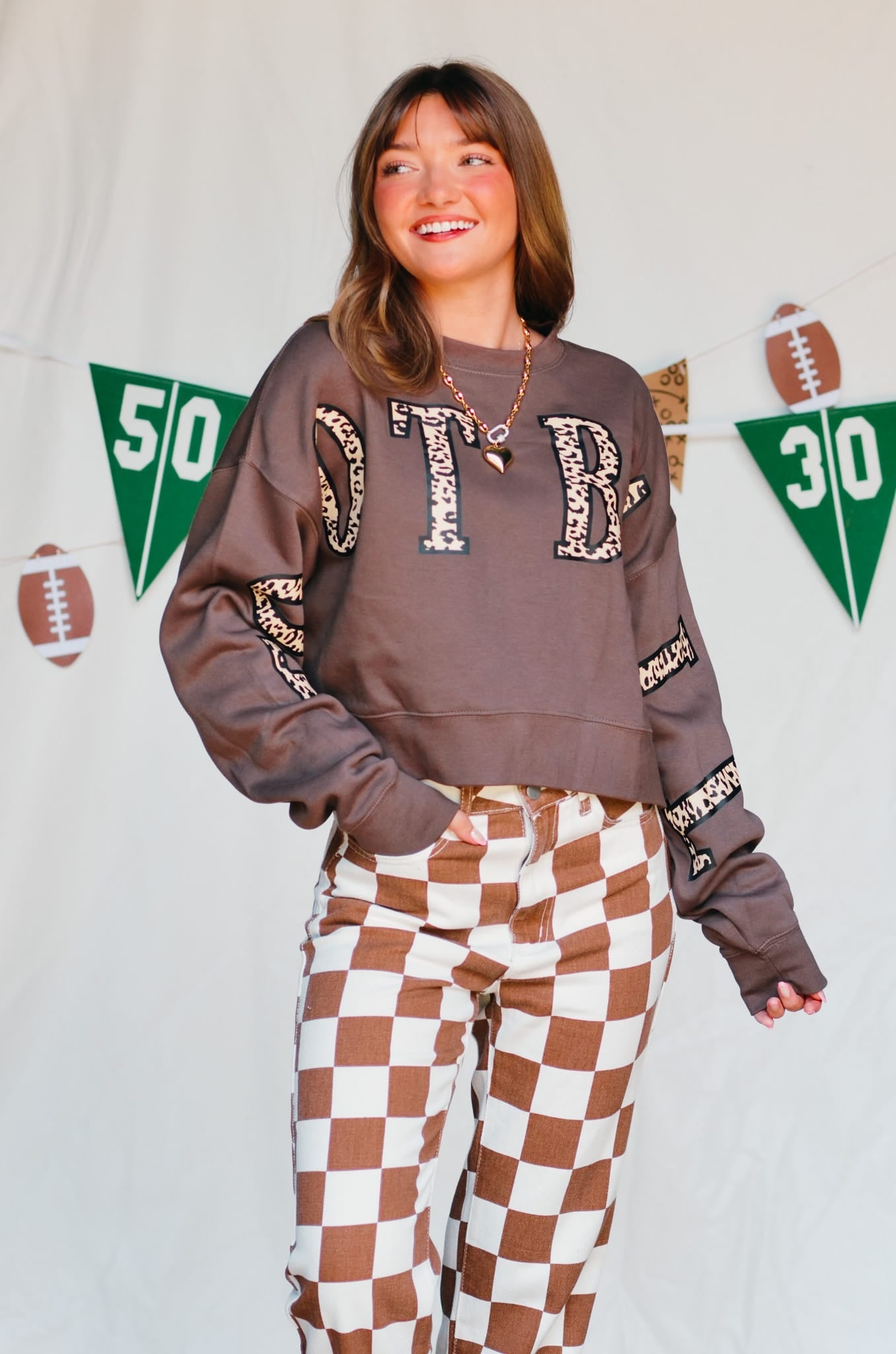 Football Leopard Mocha Crop Sweatshirt - Jessi Jayne Boutique