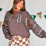 Football Leopard Mocha Crop Sweatshirt - Jessi Jayne Boutique