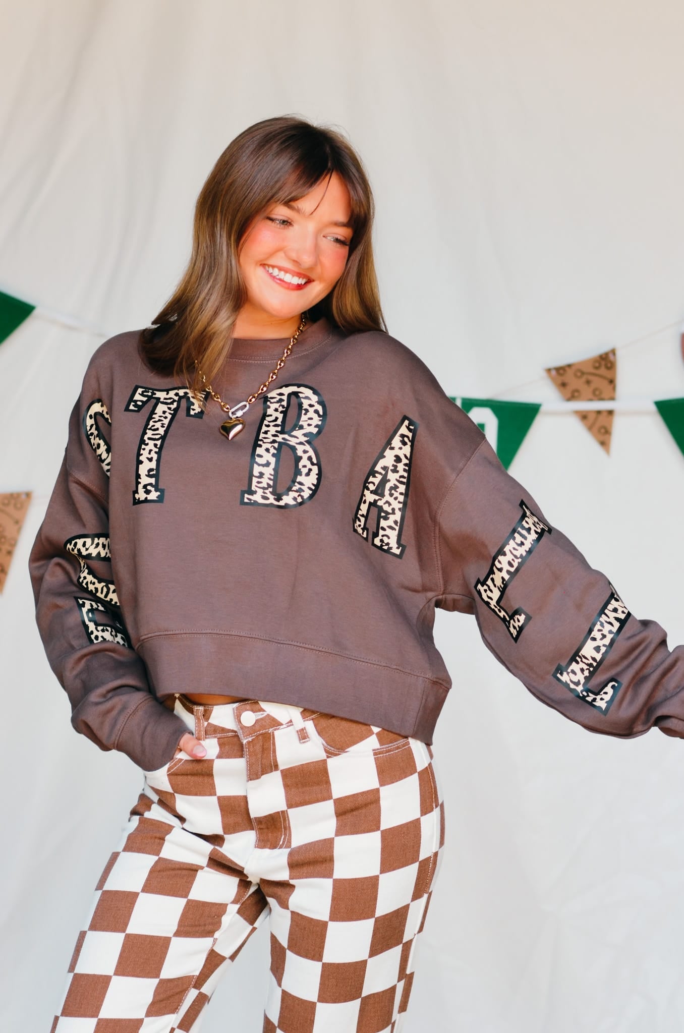 Football Leopard Mocha Crop Sweatshirt - Jessi Jayne Boutique