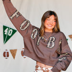 Football Leopard Mocha Crop Sweatshirt - Jessi Jayne Boutique