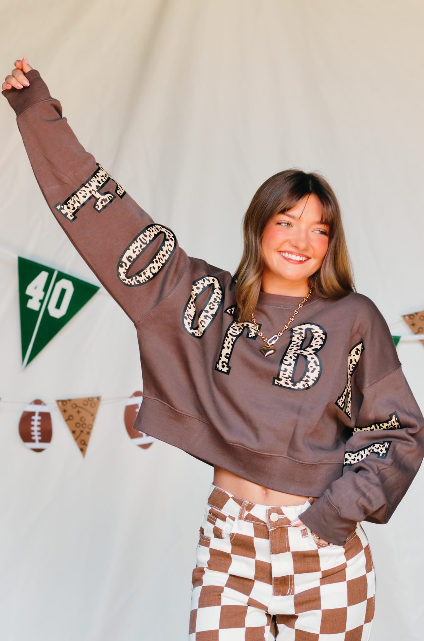 Football Leopard Mocha Crop Sweatshirt - Jessi Jayne Boutique