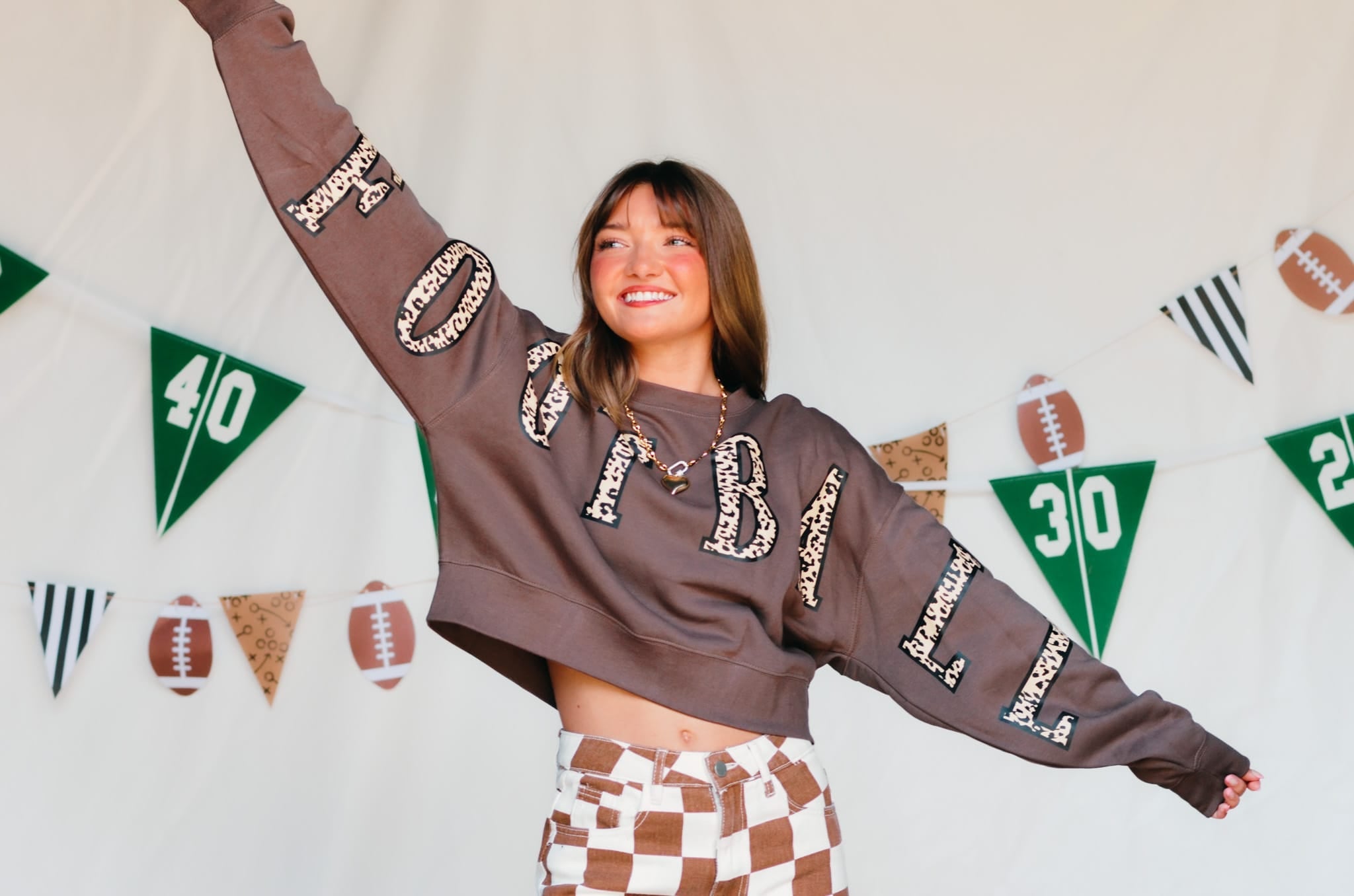 Football Leopard Mocha Crop Sweatshirt - Jessi Jayne Boutique