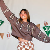 Football Leopard Mocha Crop Sweatshirt - Jessi Jayne Boutique