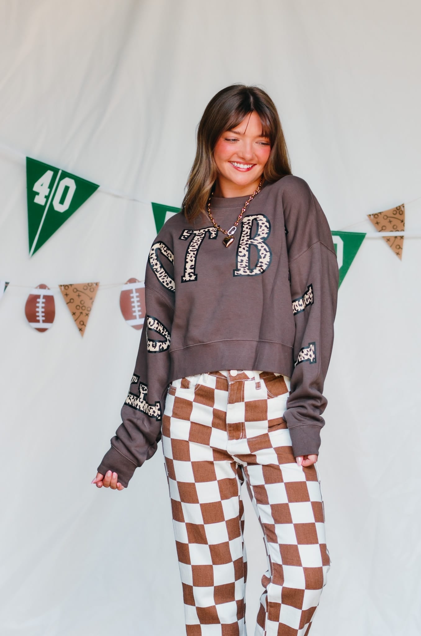 Football Leopard Mocha Crop Sweatshirt - Jessi Jayne Boutique