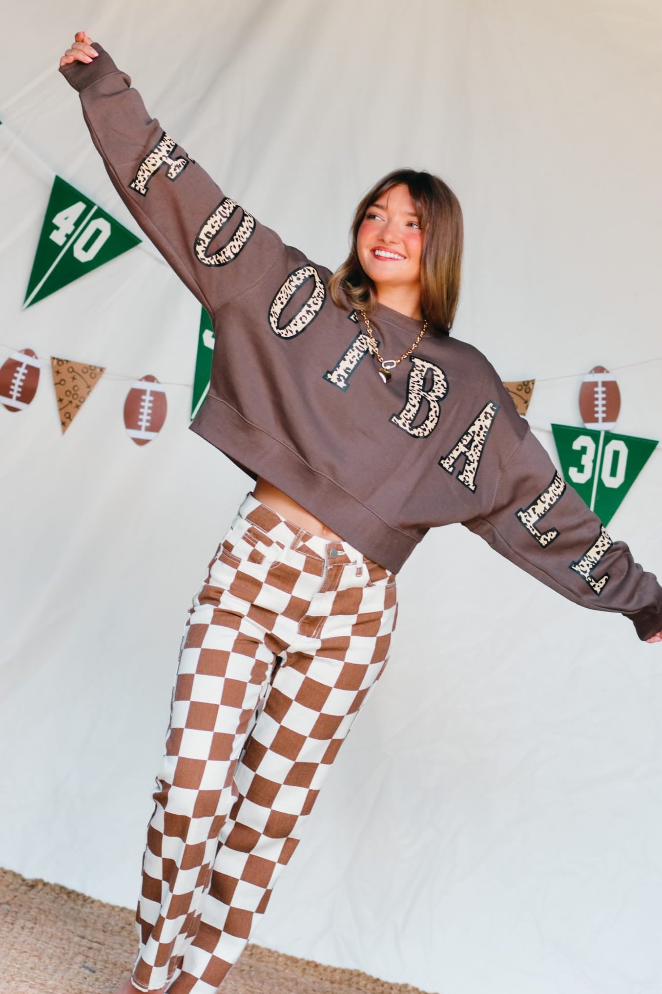 Football Leopard Mocha Crop Sweatshirt - Jessi Jayne Boutique