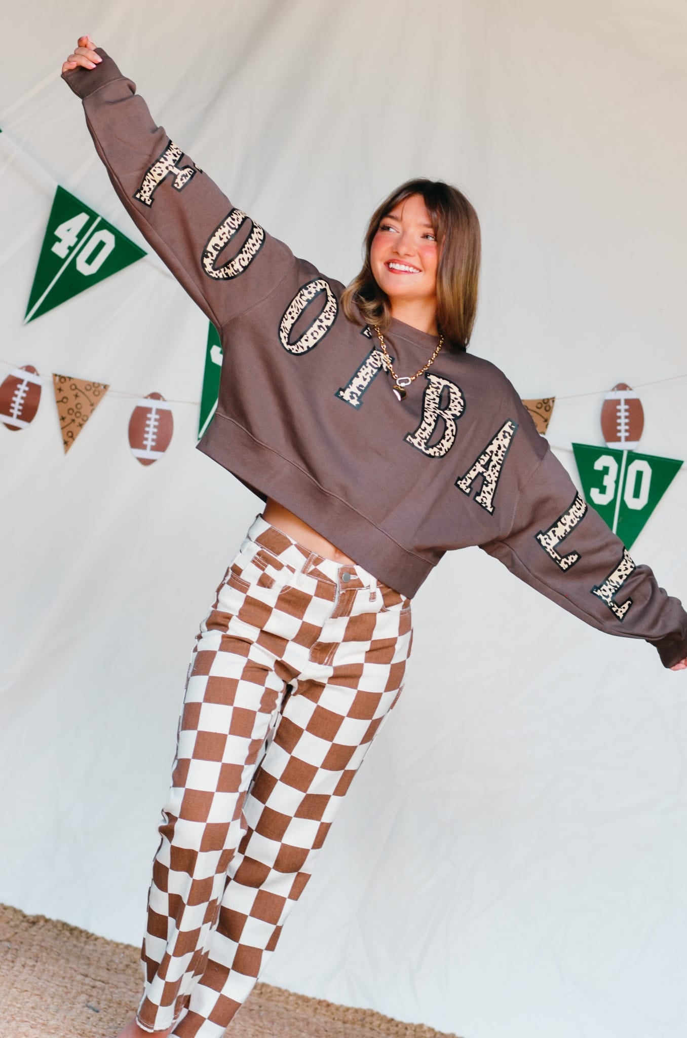 Football Leopard Mocha Crop Sweatshirt - Jessi Jayne Boutique