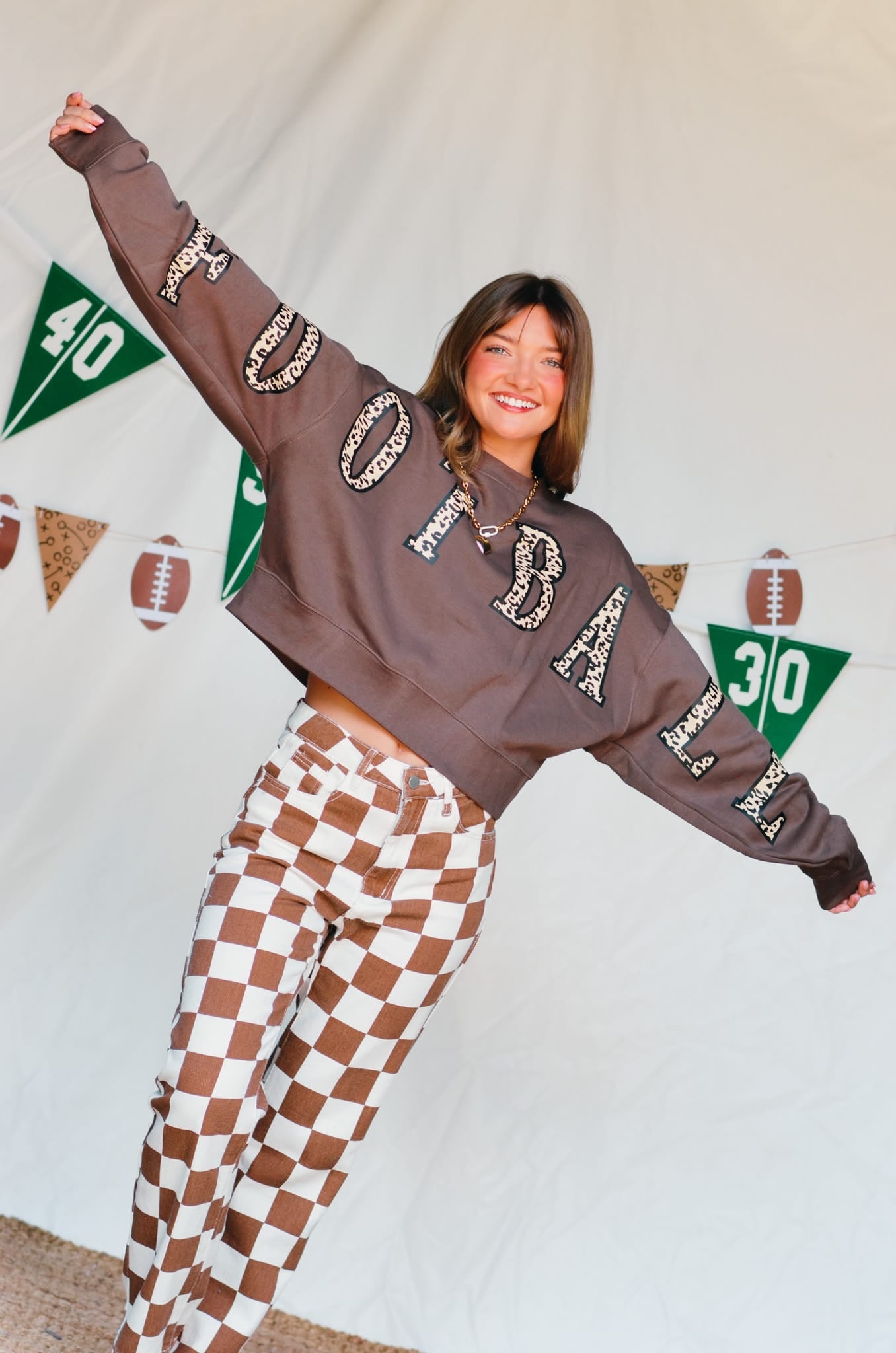 Football Leopard Mocha Crop Sweatshirt - Jessi Jayne Boutique