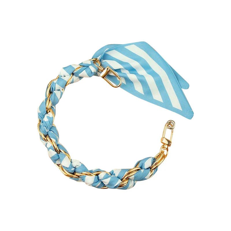 Gemelli Gold Phone Chain with Scarf Blue and White Stripe - Jessi Jayne Boutique