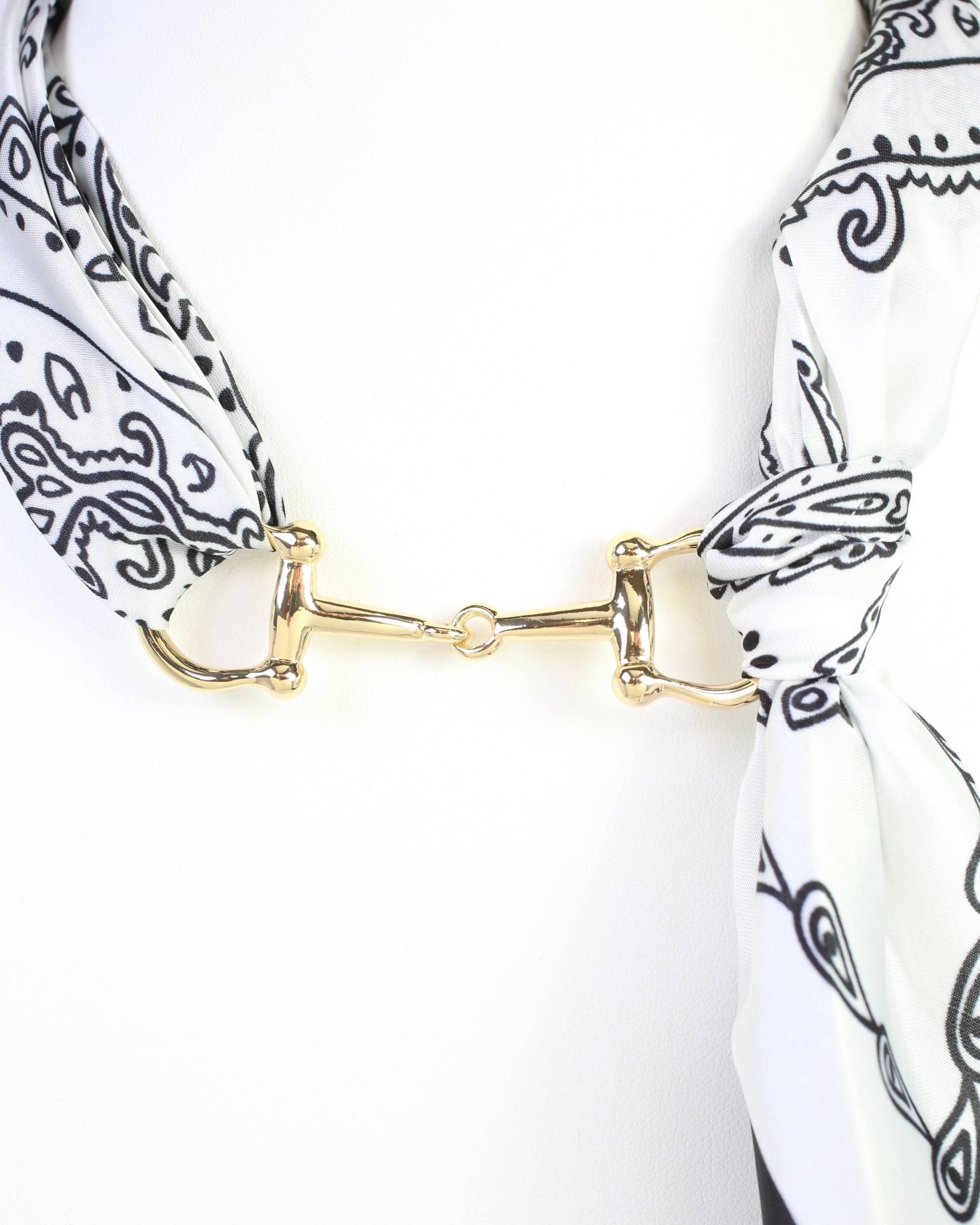 Lana Black and White Paisley Horsebit Scarf Necklace - Jessi Jayne Boutique