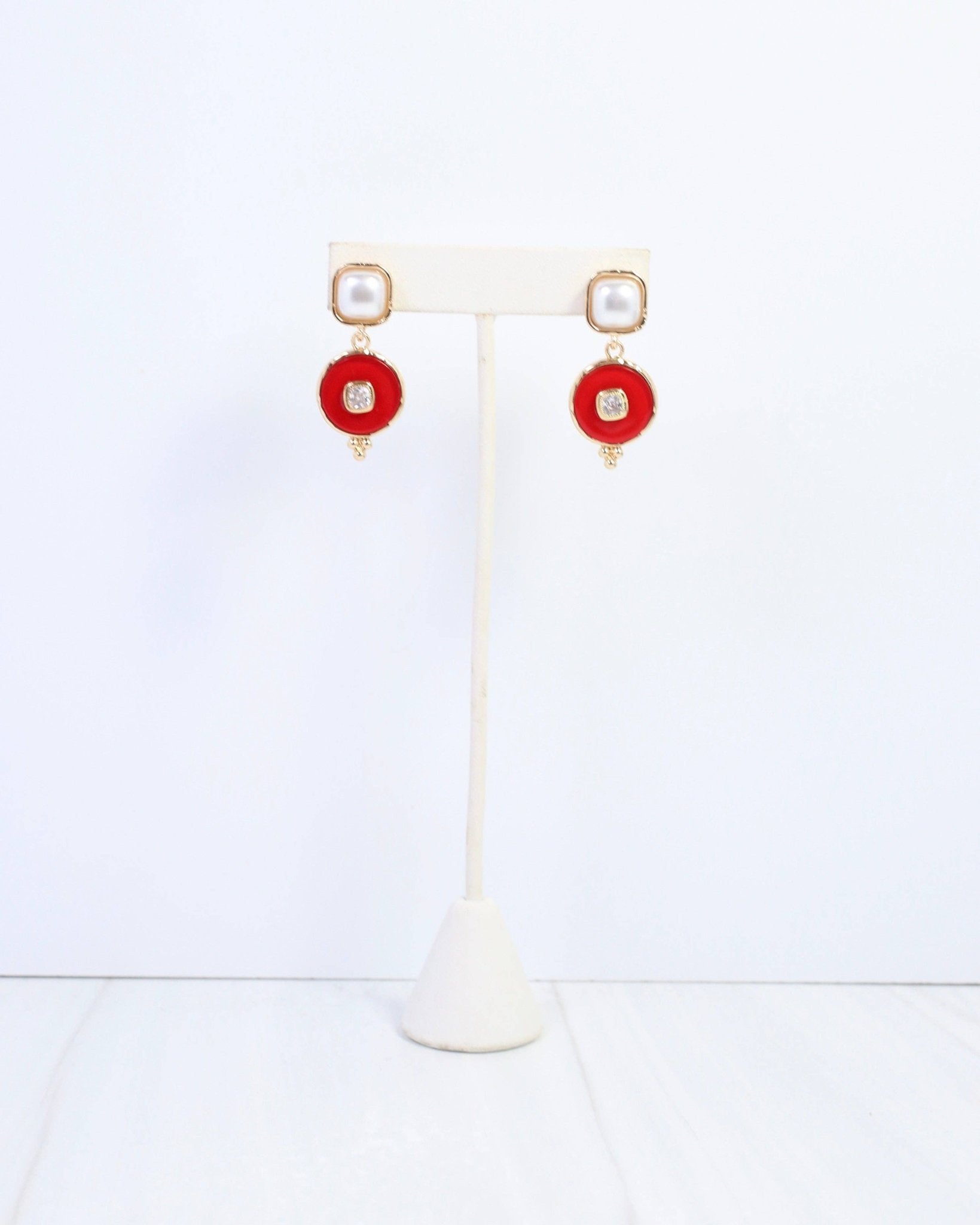 Lismore Pearl Circle Drop Earring Red - Jessi Jayne Boutique