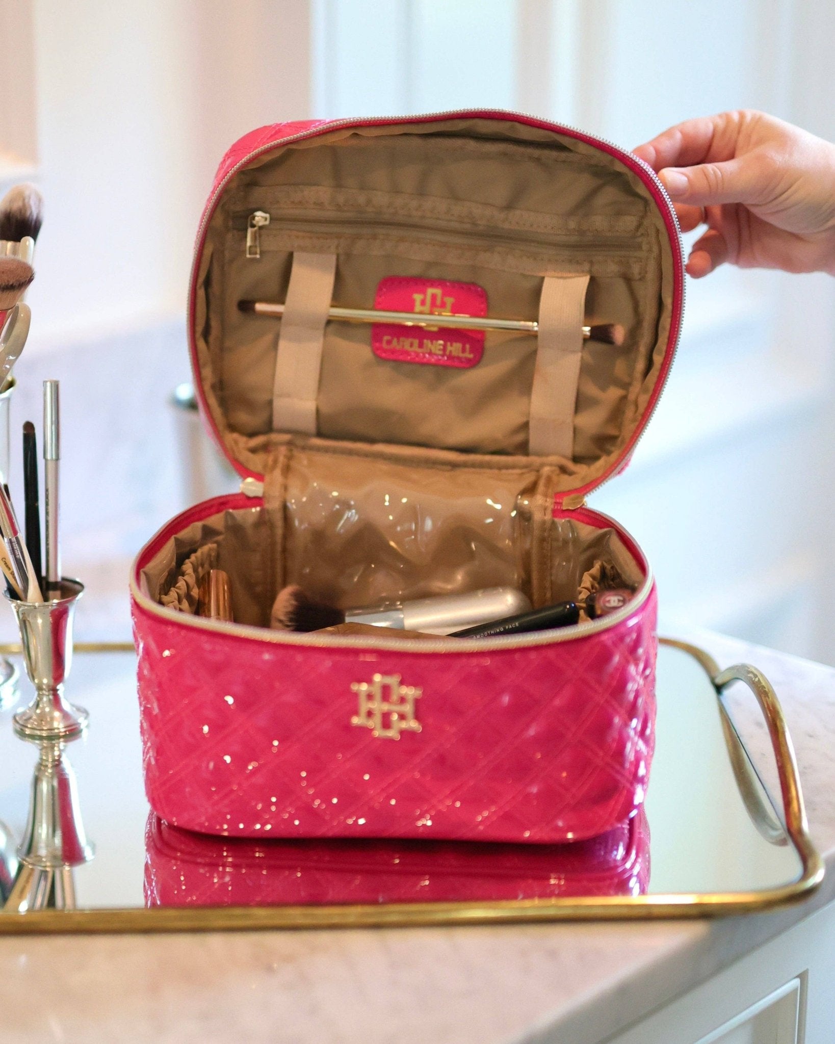 Hampton Hot Pink Patent Train Case - Jessi Jayne Boutique