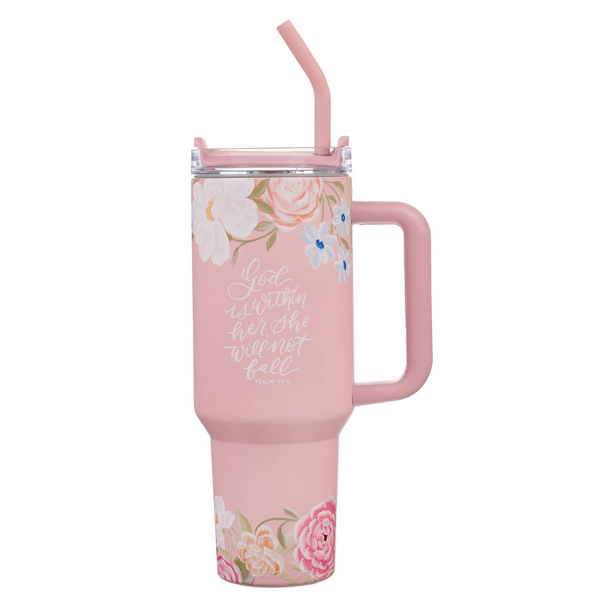 Tumbler w/straw SS Pink God is within her Ps. 46:5 - Jessi Jayne Boutique