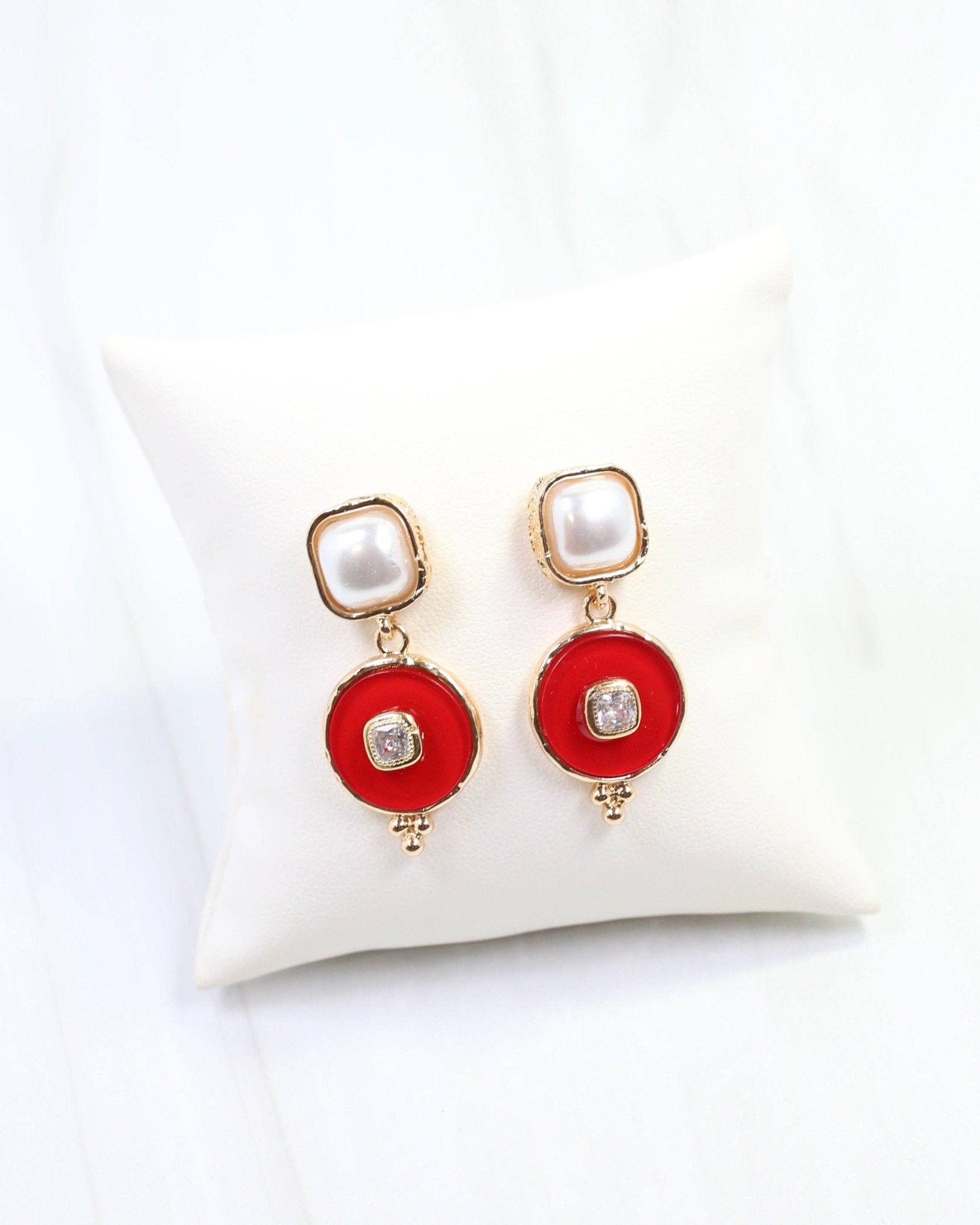 Lismore Pearl Circle Drop Earring Red - Jessi Jayne Boutique