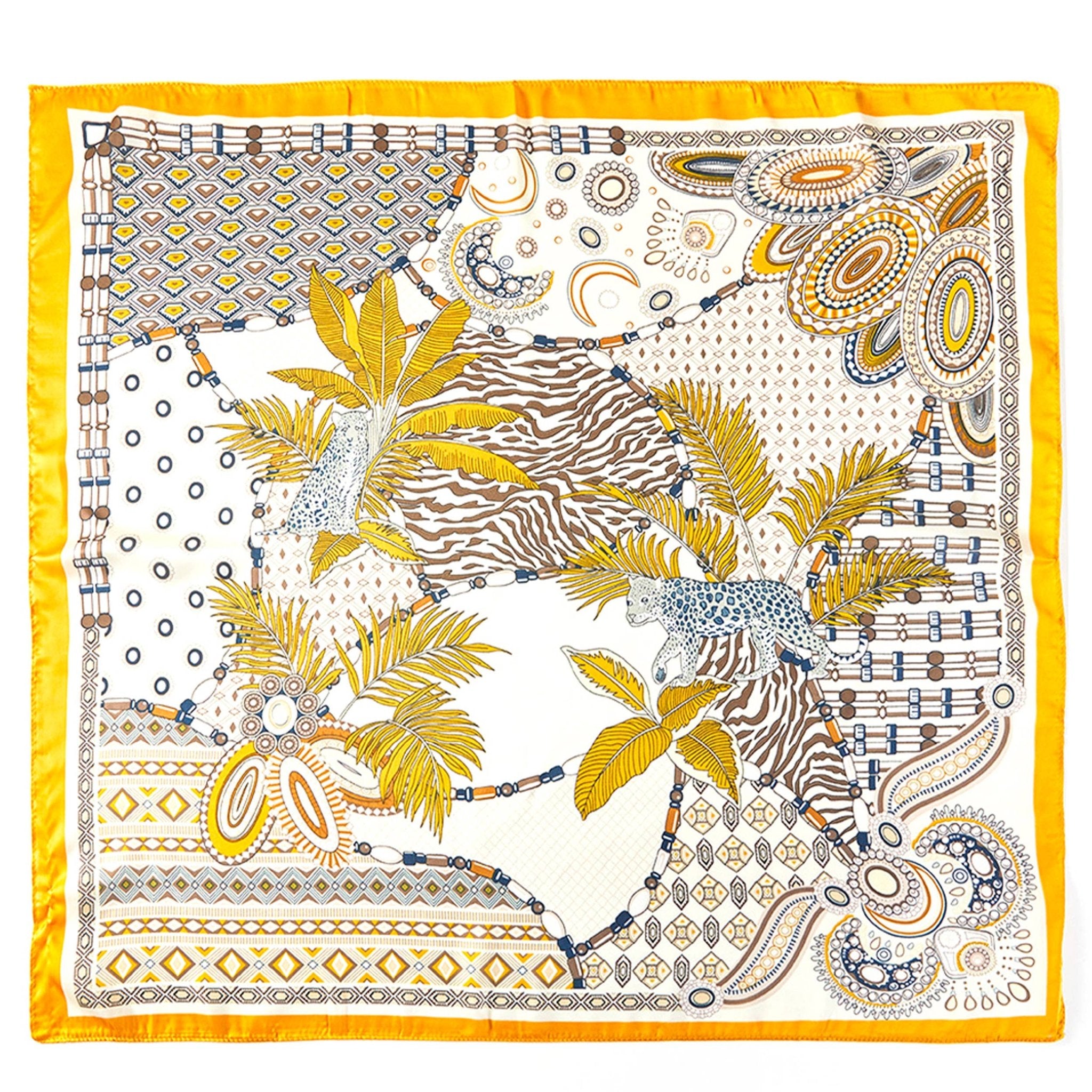 Mustard Geometric and Leaves Pattern Bandana Scarf - Jessi Jayne Boutique