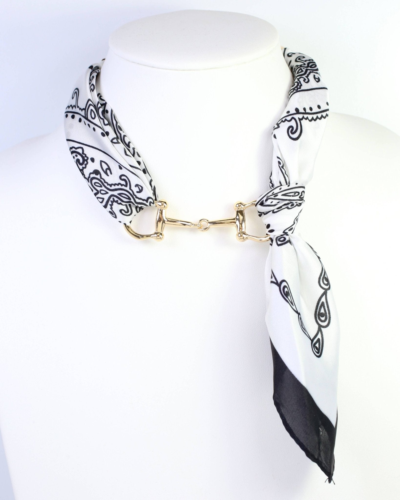 Lana Black and White Paisley Horsebit Scarf Necklace - Jessi Jayne Boutique