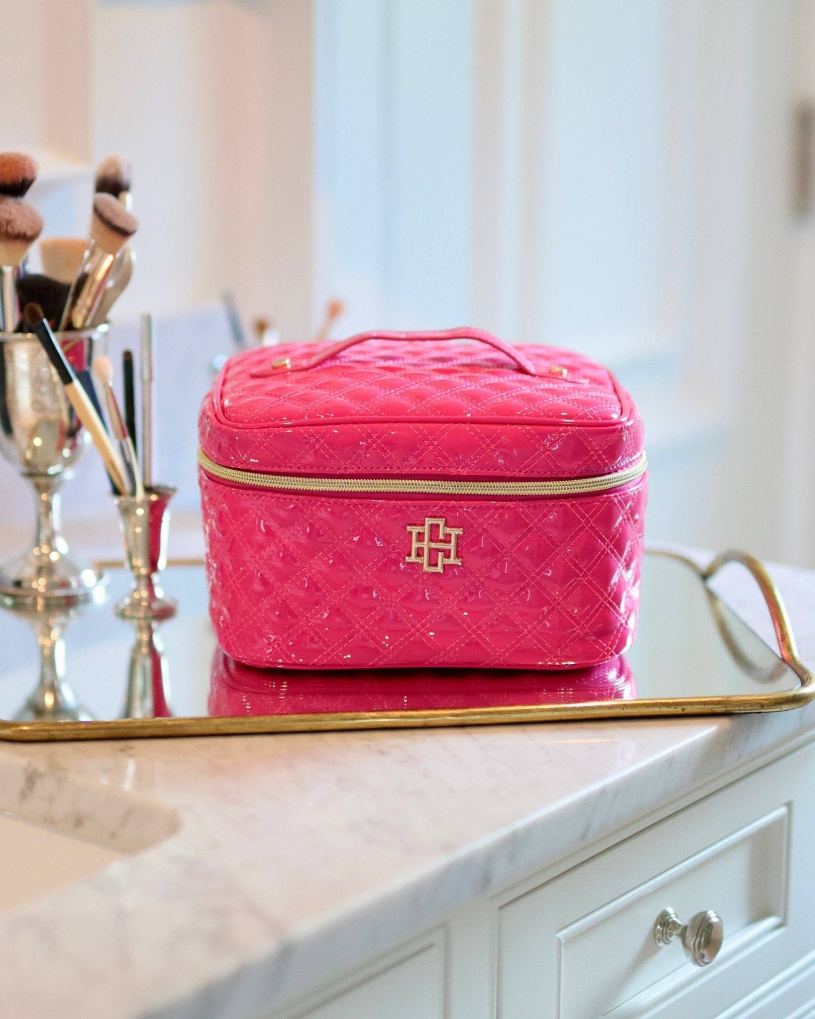 Hampton Hot Pink Patent Train Case - Jessi Jayne Boutique