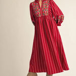Rosewood Stripe Embroidered Midi Dress - Jessi Jayne Boutique
