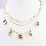 Calm Seas Pearl and Shell Charm Necklace Gold