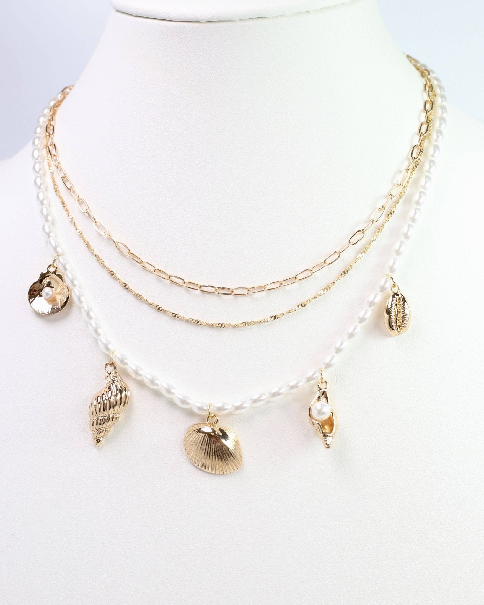 Calm Seas Pearl and Shell Charm Necklace Gold - Jessi Jayne Boutique