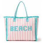 BEACH Pink Striped Pattern Summer Tote Bag - Jessi Jayne Boutique