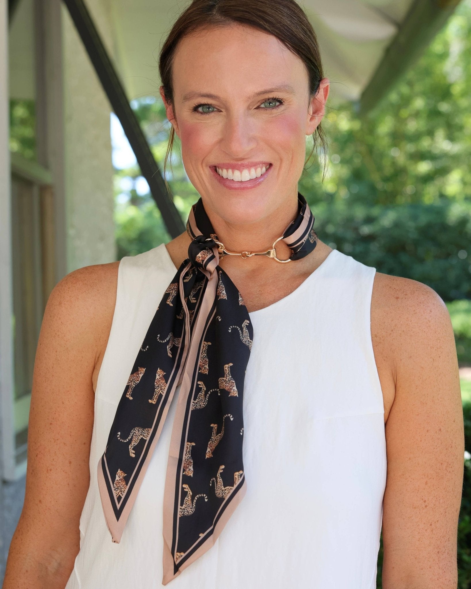 Henley Horsebit Buckle Black Printed Scarf Necklace - Jessi Jayne Boutique