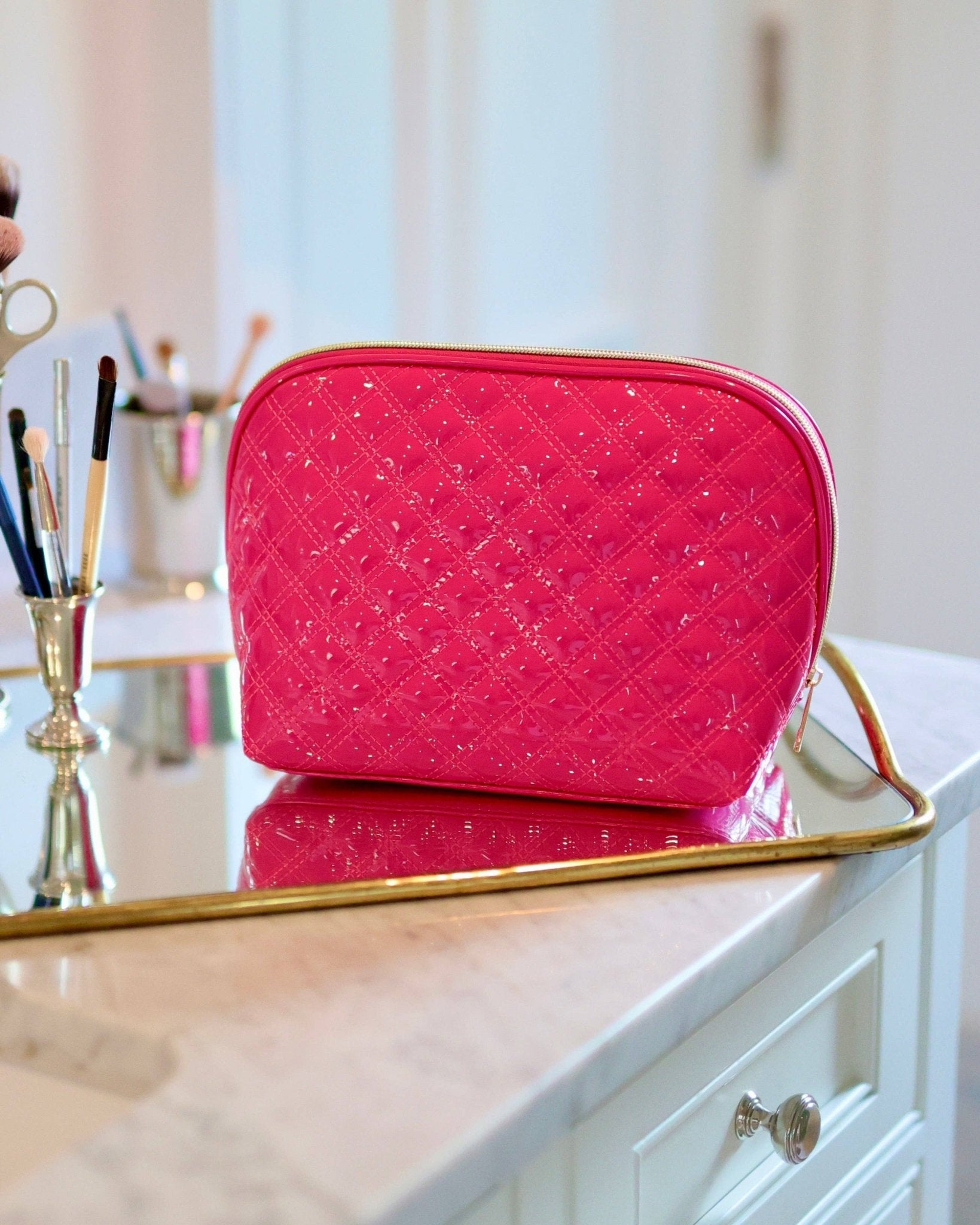 Capri Large Hot Pink Paten Pouch - Jessi Jayne Boutique