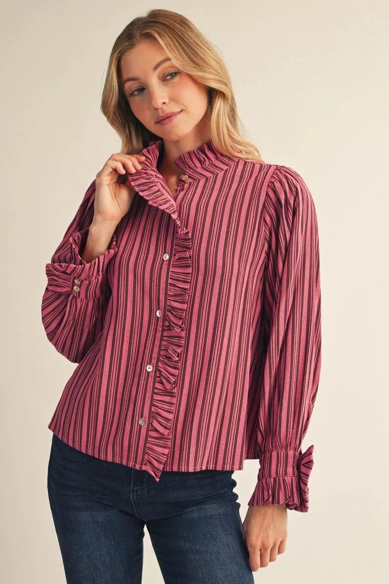 Rosewood Stripe Ruffle Blouse - Jessi Jayne Boutique