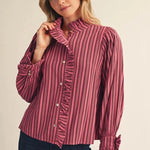 Rosewood Stripe Ruffle Blouse - Jessi Jayne Boutique