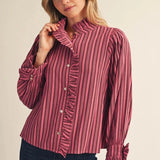 Rosewood Stripe Ruffle Blouse - Jessi Jayne Boutique