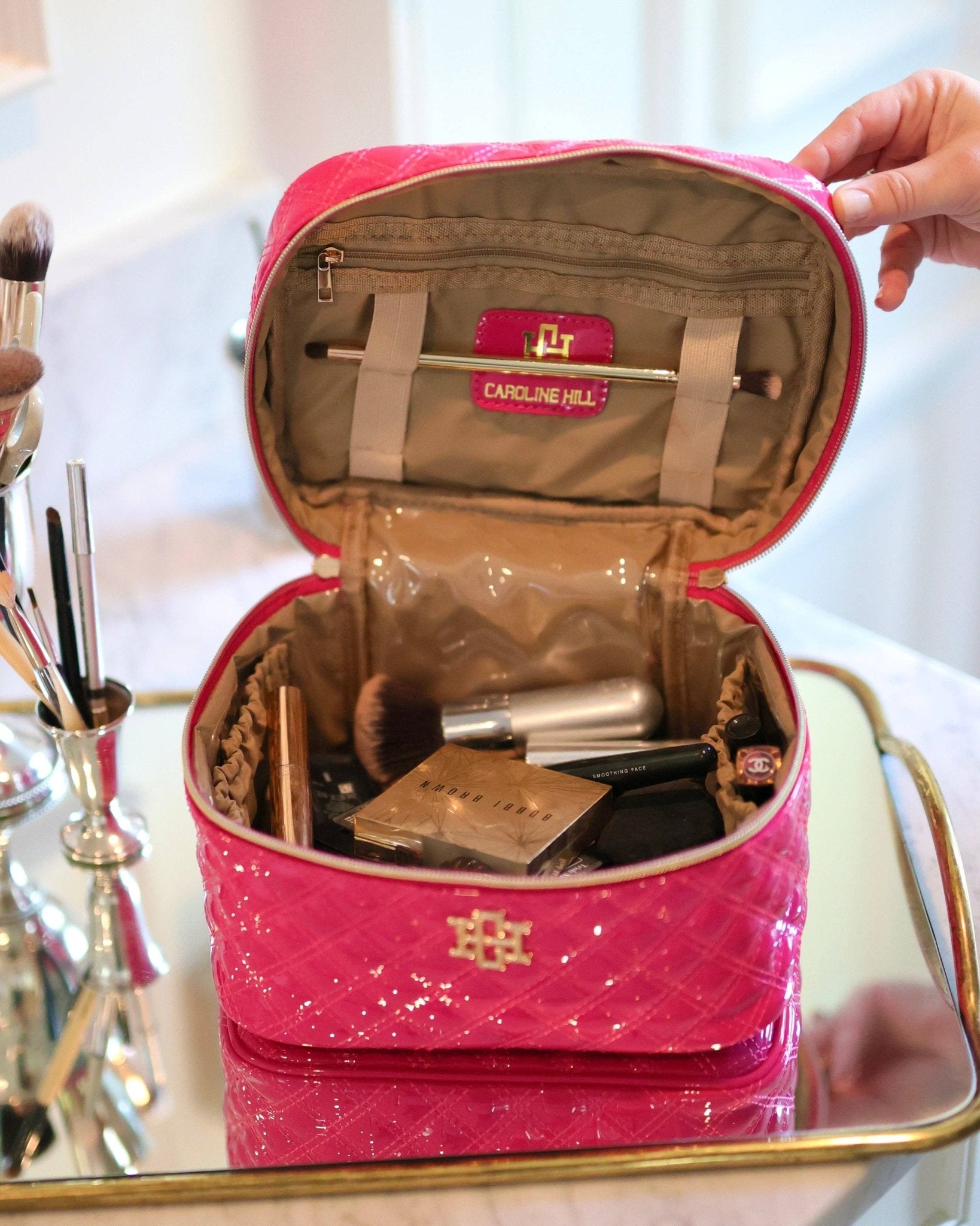 Hampton Hot Pink Patent Train Case - Jessi Jayne Boutique