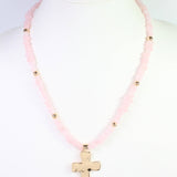 Holland Beaded Cross Necklace Light Pink