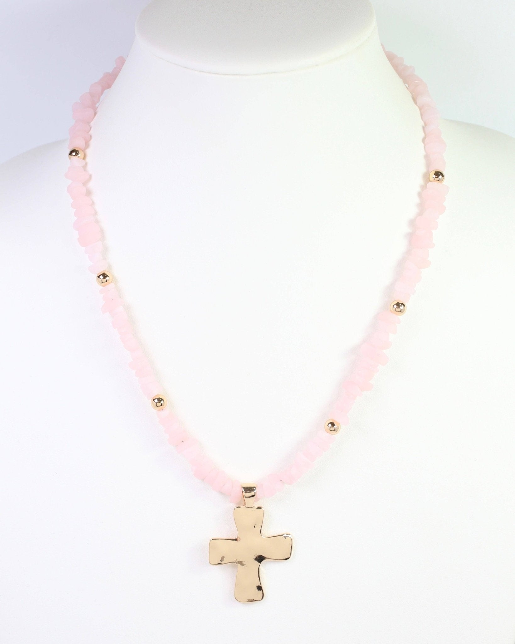 Holland Beaded Cross Necklace Light Pink - Jessi Jayne Boutique