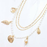 Calm Seas Pearl and Shell Charm Necklace Gold