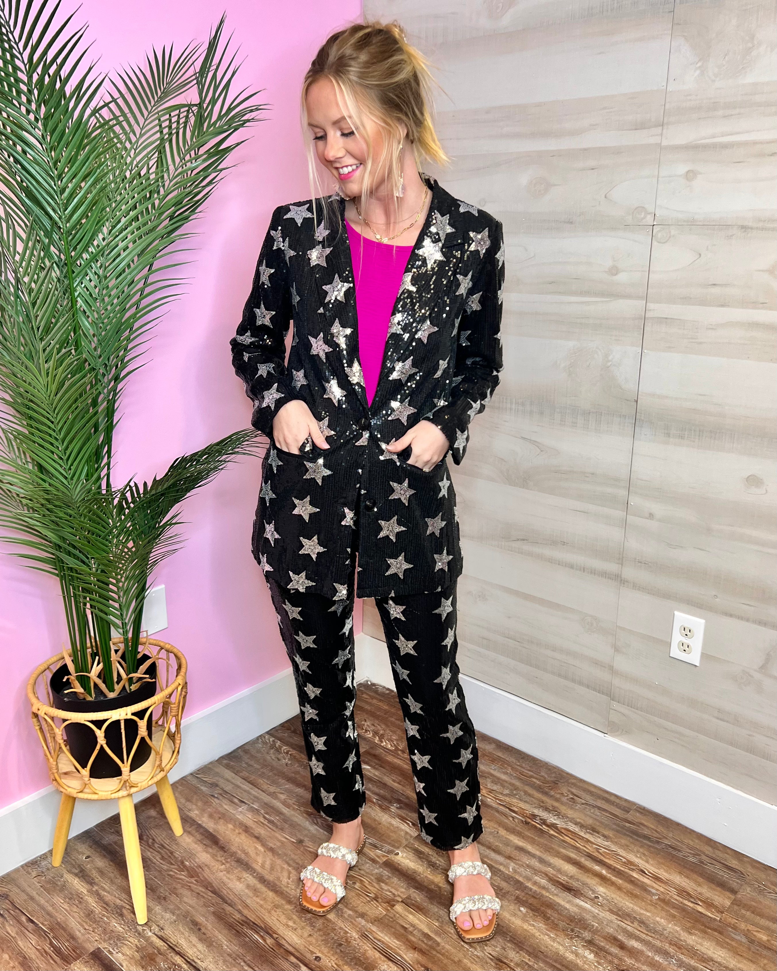 Concert Tour Black Sequin Star Pants - Jessi Jayne Boutique