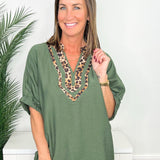 Olive Branch Leopard Trim Dolman Top