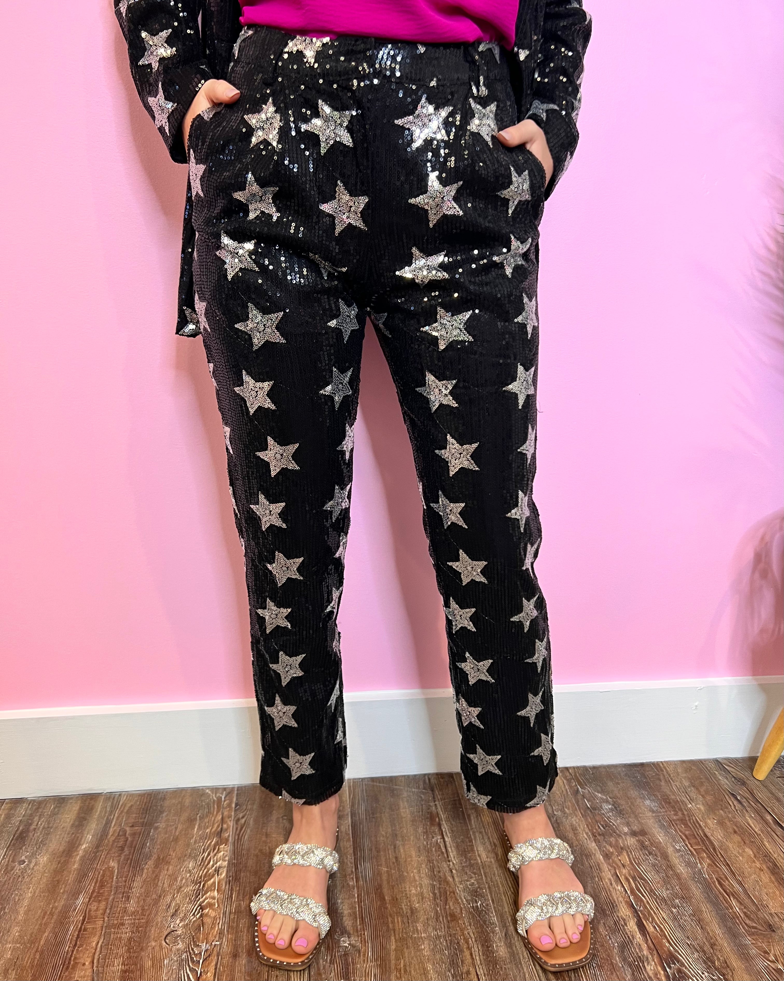 Concert Tour Black Sequin Star Pants - Jessi Jayne Boutique