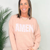 Sweet Amen Bow Print Patch Letter Sweater