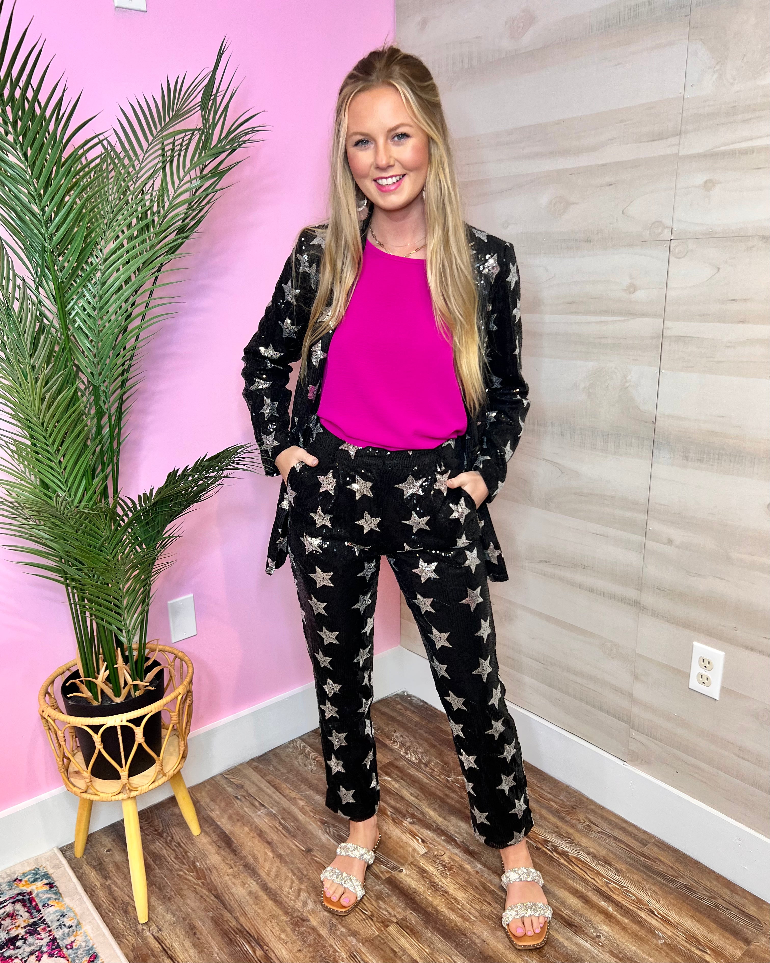 Concert Tour Black Sequin Star Pants - Jessi Jayne Boutique