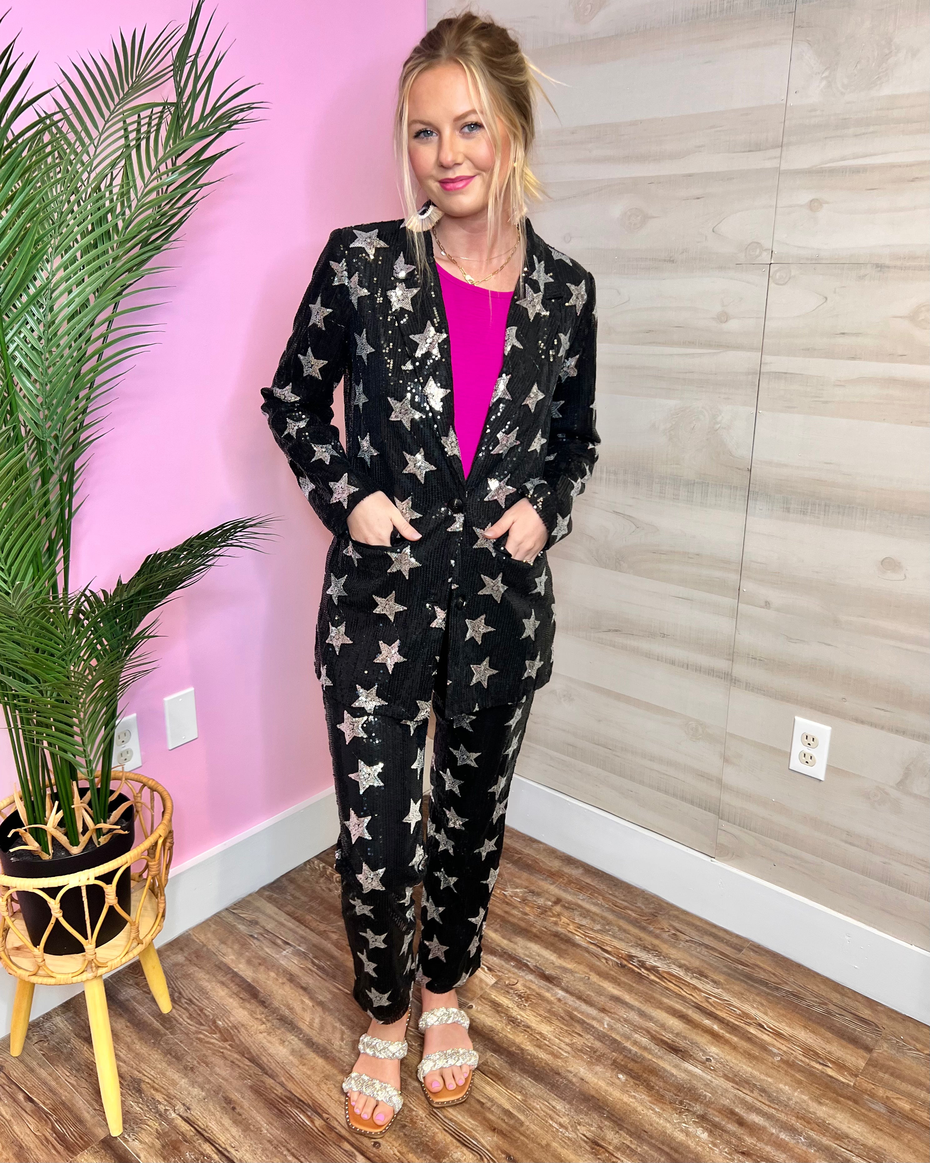 Concert Tour Black Sequin Star Pants - Jessi Jayne Boutique