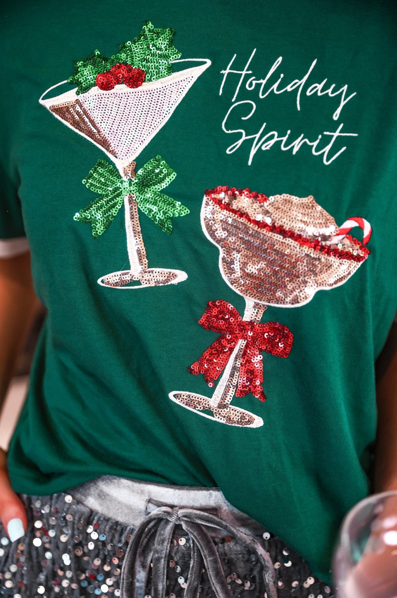 PREORDER- Holiday Spirit Sequin Embroidered Tee - Jessi Jayne Boutique