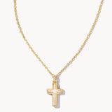 Kendra Scott Cross Gold Pendant Necklace in White Lab Grown Opal