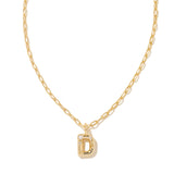 Crystal Letter D Gold Short Pendant Necklace in White Crystal