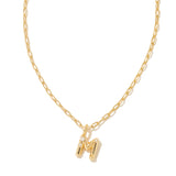 Crystal Letter M Gold Short Pendant Necklace in White Crystal